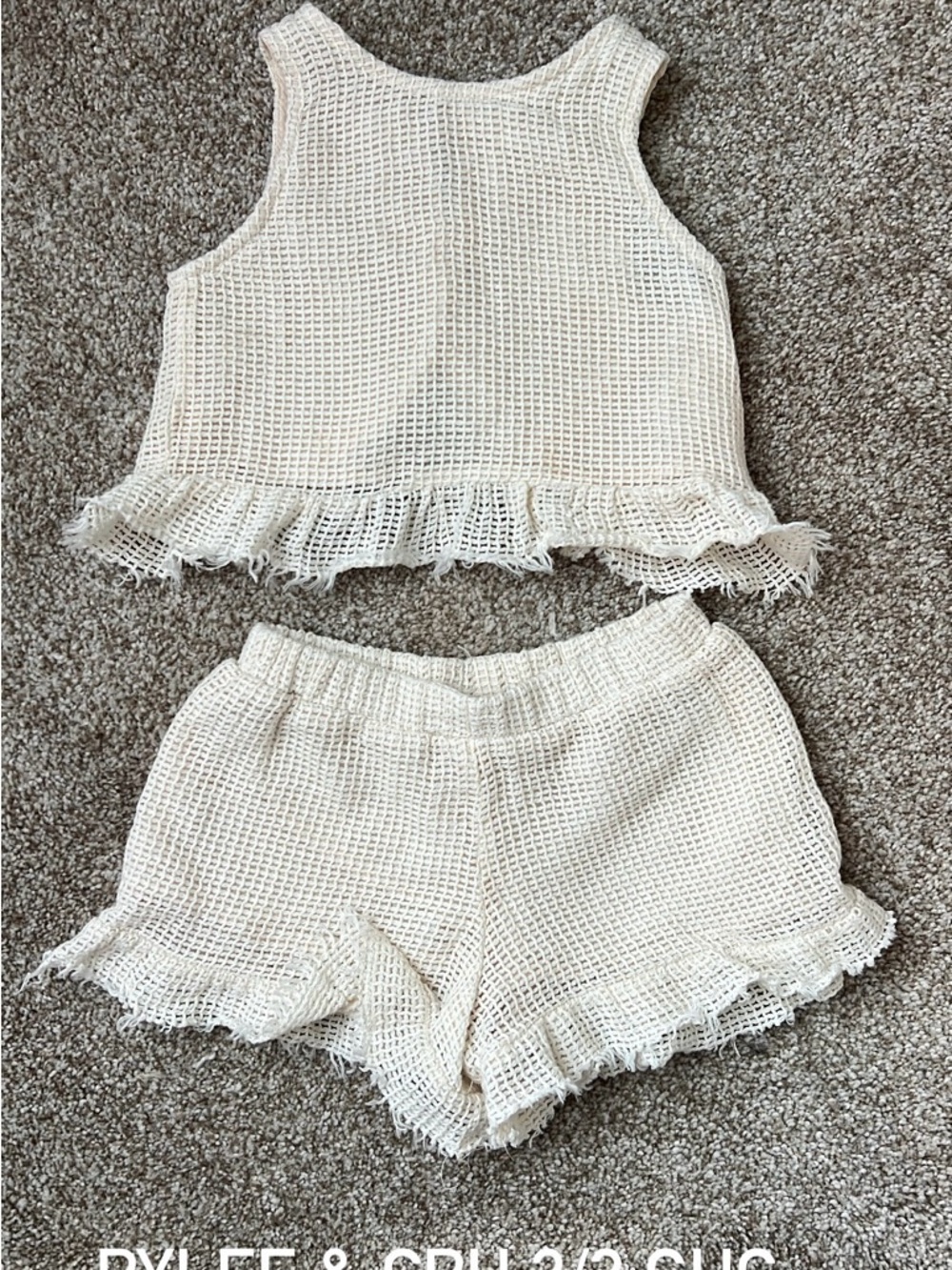 Rylee + Cru Leonie Cream Waffle Knit Ruffle Tank & Shorts Set
